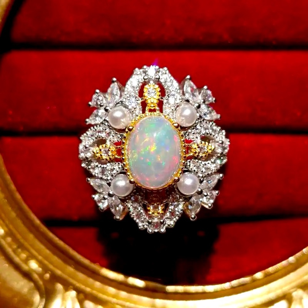 Opal diamond ring